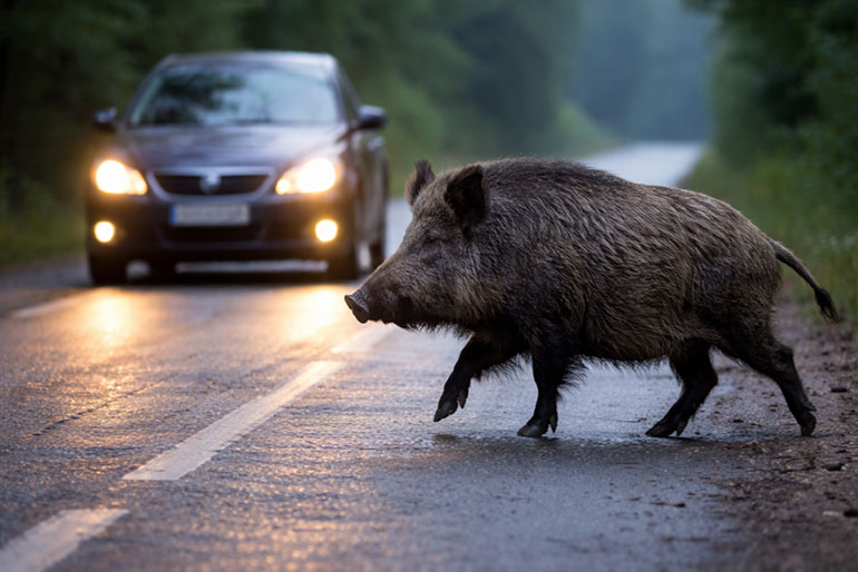 Cinghiale attraversa la strada